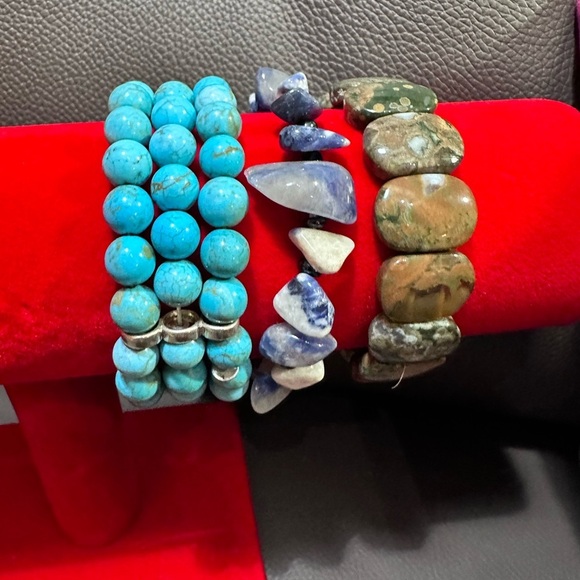 Handmade bracelets genuine stones sodalite Howlite Rainforest Rhyolite lot of 3 - Picture 2 of 5